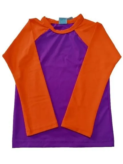 Franela surfista juvenil (Morado con mangas naranjas)