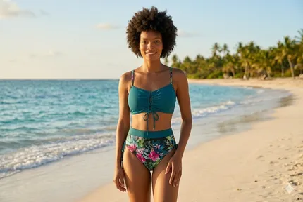 Bikini de dama talle alto, top y panty trenzado