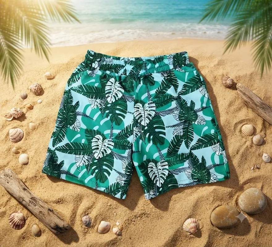 Short Infantil/Juvenil con bolsillos trasero y delantero (Estampado de hojas)